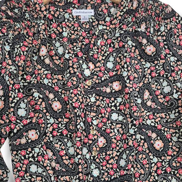 Croft & Barrow Women’s Multicolor Paisley Button-Down Blouse Convertible Sleeves - Picture 4 of 9